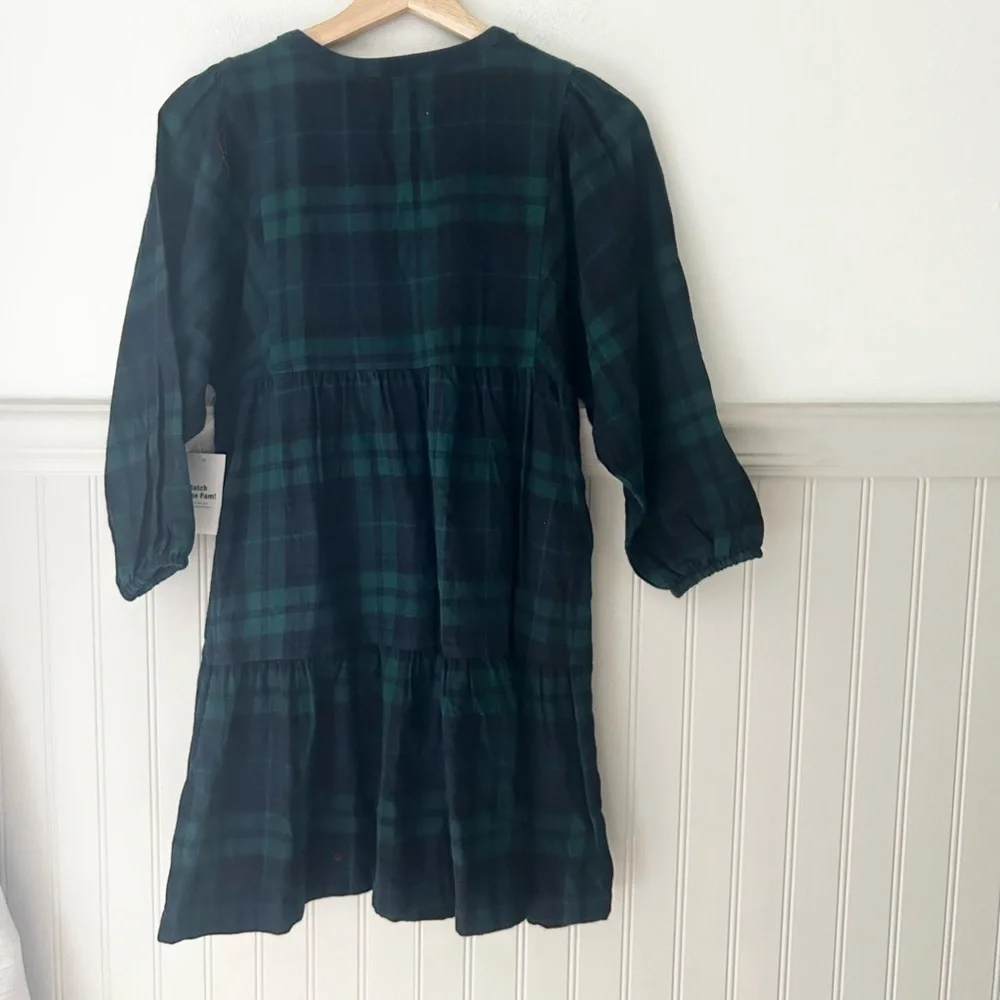 ⭐️NEW Old Navy Girls Large 10/12 Green Blue Plaid Long Sleeve Button Front Dress